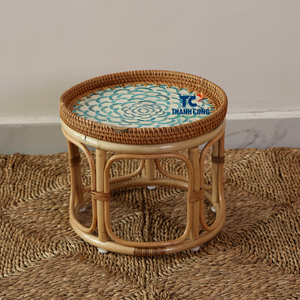 Table en rotin de qualité supérieure avec incrustation de nacre, parfaite pour la décoration de salon d'hôtel Resort, meubles de maison artisanaux du Vietnam - Product Image 2
