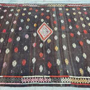 พรมขนาด 6.1x9.1 ฟุต, พรมวินเทจตุรกี, พรมขนสัตว์คิลิมสีน้ำตาล - Product Image 4