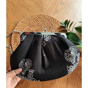 Rose Noir Black Crystal Evening Clutch with Sling Wedding and Party Purse <b>Bag</b> Featuring PU Lining and Chain Decoration - Product Image 2