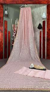 Georgette-Saree de trabajo de secuencia pesada para mujer, ropa India bonita y atractiva, pieza de blusa, barata, precio bajo, venta al por mayor - Product Image 4