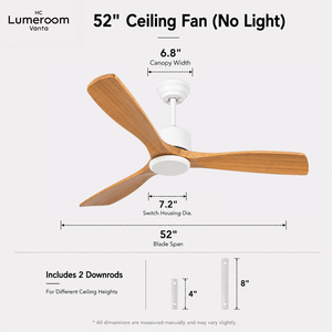 52 Inch Wood Ceiling <b>Fan</b> Without Light, 3 Solid Wood Blades, <b>Remote</b> <b>Control</b>, Reversible DC Motor for Living Room Bedroom - Product Image 5