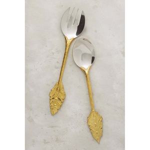 Stainless Steel Gold Polished Royal Look <b>Leave</b> Handle Set High Quality Western Style Silverware Flatware Set - Product Image 1