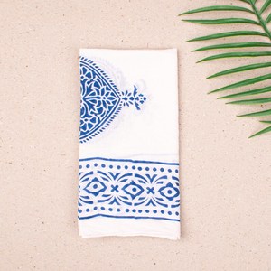Pañuelo Azul con Estampado de Bloques, Estilo Boho, Unisex, Ecológico, para la Cabeza, para el Verano y la Playa - Product Image 3