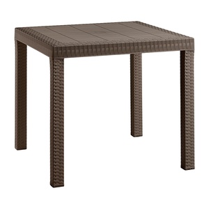 Tavolo quadrato esterno per bar e ristoranti 80x80x75h cm Rattan marrone effetto polipropilene tavolo da giardino in stile Dallas - Product Image 1