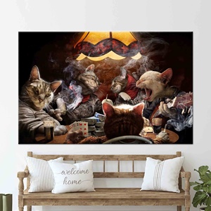 Impresión en lienzo de gatos abstractos jugando con cartas - Decoración moderna para pared, 1P:Gallery Wrapped - Product Image 1