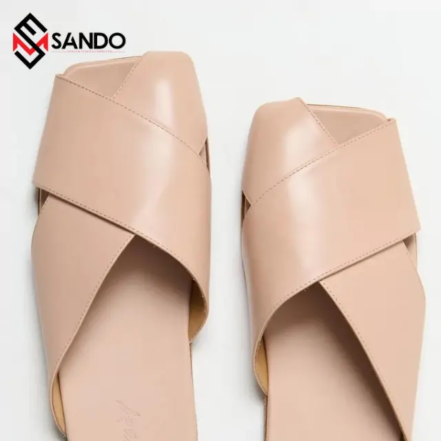 Sandalias planas de cuero con logotipo personalizado para mujer, zapatos planos informales de alta calidad