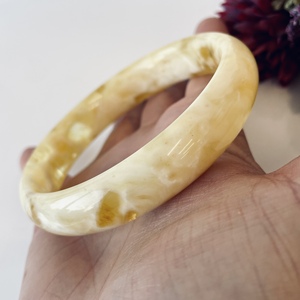 White and Yellow <b>Bangle</b> <b>Bracelet</b> made from Natural Baltic Amber; Natural Baltic Amber <b>bangle</b> Marbled 70 mm - Product Image 5