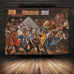 Póster Artístico de Música Jazz Abstracta de Ernie Barnes, Lienzo con Marco de Madera Negra - Product Image 1
