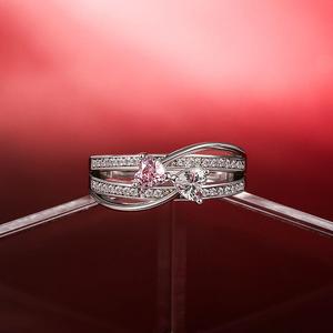 Jeulia Sterling Silver Custom Twist Double Heart Bow <b>Ring</b> <b>Adjustable</b> Inlay - Product Image 4