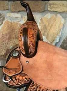 Alta demanda de cuero occidental barril carreras sillín girasol tallado a mano - Product Image 4