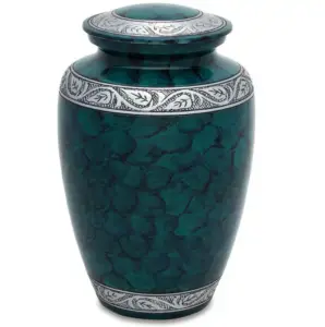 Đá màu xanh lá cây với khắc ban nhạc Brass hỏa Táng urns Hot Bán lớn tang lễ urns Made in ấn độ tang lễ bán buôn kim loại urns