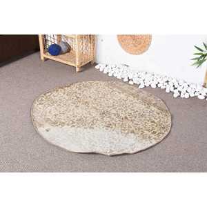 Tapis en laine turque vintage de 3,7 pieds x 3,6 pieds Tapis de salon classique patchwork beige et marron avec support en latex - Product Image 3