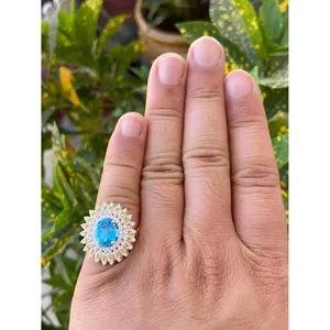 Anillo de cóctel de topacio azul natural y citrino, plata de ley 925, joyería artesanal, proveedor mayorista - Product Image 5