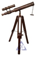Télescope nautique antique en laiton Double baril Support de trépied en bois de table maritime vintage Grossissement 10x réglable