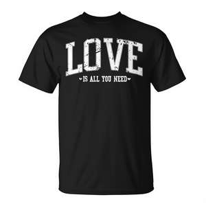 T-shirt promozionale in stile college effetto distressed con scritta 'Love Is All You Need' - Product Image 2