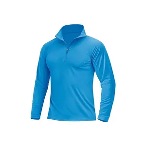 Ultimate Sun Protection With Men's UPF 50+ Sun Shirt - Long Sleeve 1/4 Zip Rash Guard For SPF UV Protection Azure Color