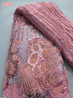 4138 Dentelle en tulle or africaine à perles et paillettes lourdes, style français, pour mariée 2025, tissu de dentelle brodé pour couture, pour femmes nigérianes