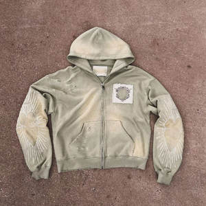 Chaqueta gruesa con cremallera y diamantes de imitación de felpa francesa de fabricante personalizado - Product Image 1