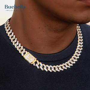 14K oro blanco y plata 925 moissanita fina letra inicial 12mm Iced Prong cadena cubana Hip Hop collares - Product Image 1