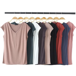 Camiseta de Punto sin Mangas con Cuello en V para Mujer, Color Sólido, Estilo Casual, para Todas las Temporadas, Corte Regular - Product Image 1