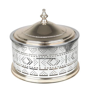 Calentador de alimentos de Metal de diseño con acabado plateado, cazuela hecha a mano de buena calidad, forma redonda, nueva olla caliente de lujo - Product Image 1