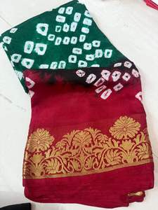 Sari de Algodón y Seda de Diseño Indio con Blusa de Diseño Elaborado Hecha a Mano para Mujeres Adultas, Disponible en Stock, Hecho en India - Product Image 4