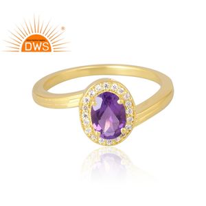 Venta caliente 925 plata esterlina 18K chapado en oro Natural Cz y amatista anillo de piedras preciosas Demi fabricante de joyería fina - Product Image 3