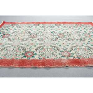 Alfombra Turca Vintage de 3,9x6,4 pies, Alfombra de Lana con Parches Rojos - Product Image 3