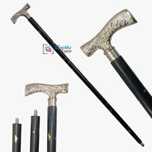 Wholesale High Quality Brass Nickel Plated Art Deco Three Fold Black Wooden <b>Walking</b> <b>Stick</b> Best Gift for Grandfather Grandmother - Product Image 2