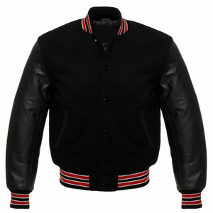 Veste universitaire pour hommes col montant saison d'hiver haute qualité Style décontracté Baseball Letterman veste à manches en cuir - Product Image 3