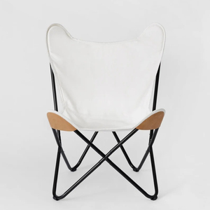 White Canvas Butterfly Chair with Rustic Design Foldable Iron Frame for Outdoor or Bedroom Leisure - Product Image 1