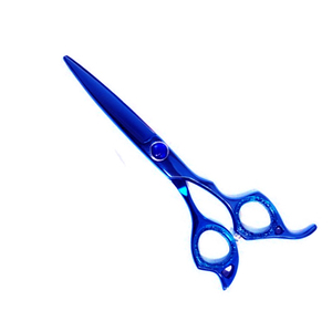 Tijera de corte de pelo profesional, tijeras de corte de pelo de peluquero de acero alemán con revestimiento azul con anillo de goma elegante - Product Image 1