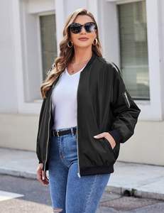 Chaqueta Bomber de satén a rayas informal para mujer, cortavientos de invierno con cremallera ligera con bolsillos, talla XL para hombre - Product Image 1
