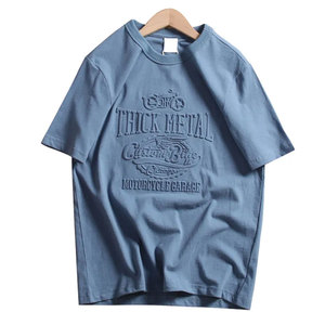 Nouveau design de T-shirt gaufré à la mode personnalisé T-shirt uni surdimensionné à col rond en coton respirant pour hommes - Product Image 1