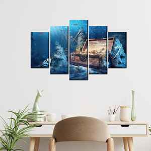 Lienzo decorativo elegante: arte paisajístico impreso y póster de piratas, mezcla de 5 piezas: estirado sobre lienzo - Product Image 1