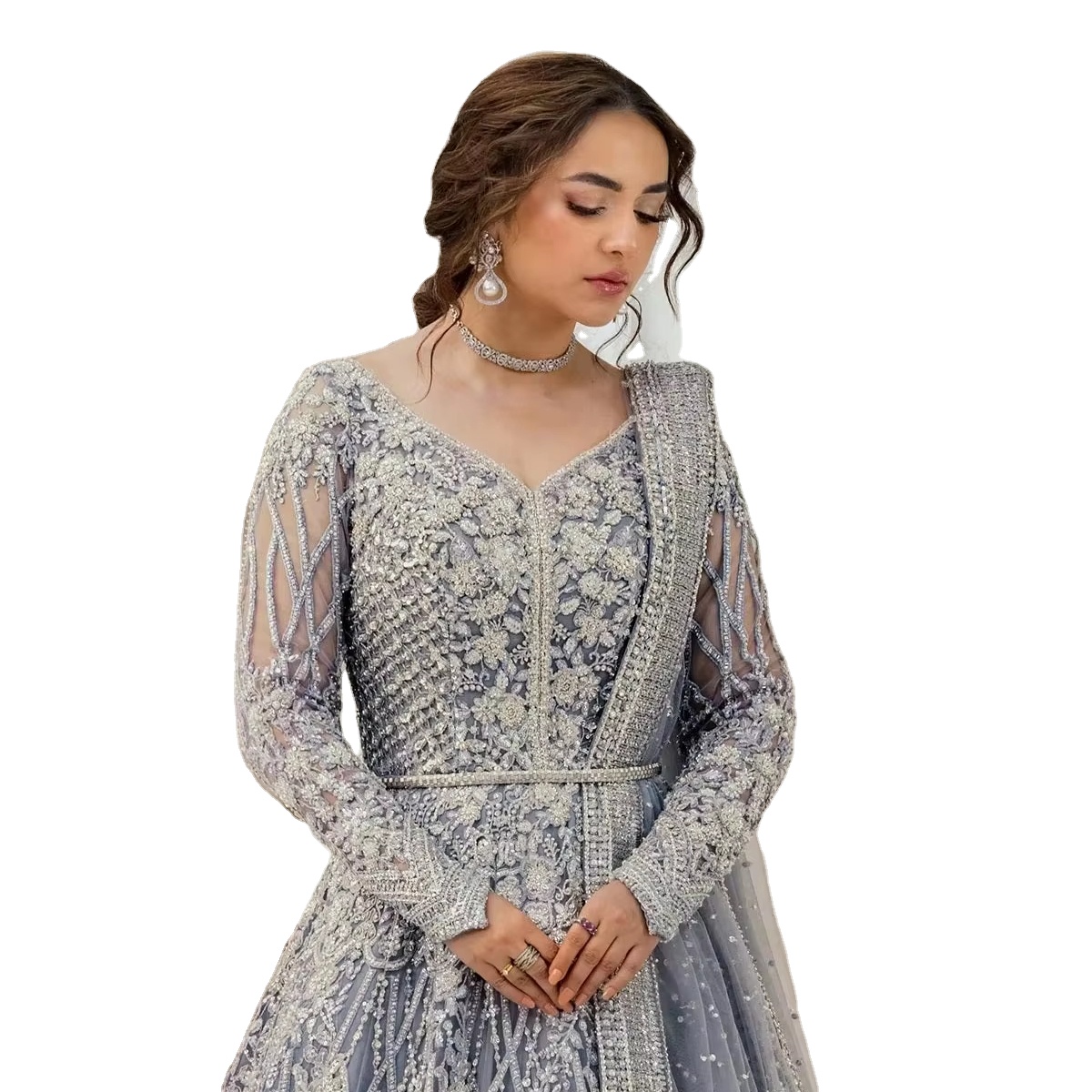 Elegant White Blue Pakistani Dress