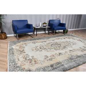 Alfombra Turca, Alfombra Vintage Grande de 6.7x10.1 pies, Alfombra Gris Marrón Ombré - Product Image 3