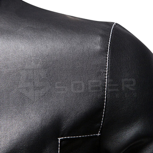Men's <b>Winter</b> Wear Slim Leather <b>Jacket</b> Black Solid Color with Canvas Fabric for Cold Seasons - Product Image 5
