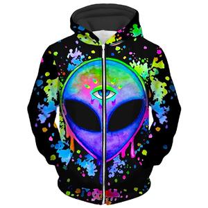 Único Alien Graffiti Impreso Zip Up Hoodie Vintage Street Fashion Abrigo con capucha Diseño de patrón 3D 2025 Nuevas sudaderas con capucha casuales de primavera - Product Image 6