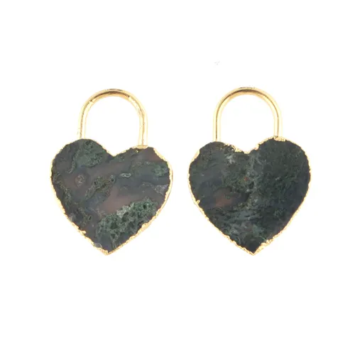 Custom luxury jewelry genuine moss agate heart shape gemstone pendant brass gold plated women jewelry handmade pendant necklaces