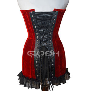 KORSET | Ropa de Evento de moda de alta calidad Vestido de corsé de terciopelo rojo Encaje Cremallera Silueta recta Diseño simple Cintura natural - Product Image 5