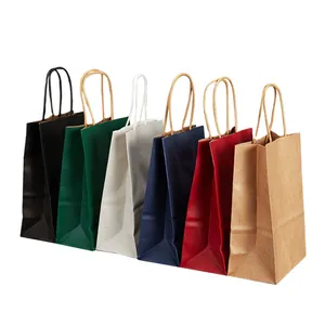 Custom Logo Brown Kraft Shopping Bag with Handles Kraft Paper Bag for Clothes Food Coffee