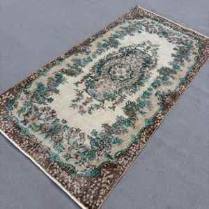 Alfombra Vintage de 3.5x6.9 pies, Alfombra Turca, Alfombra Marrón con Puntos - Product Image 2