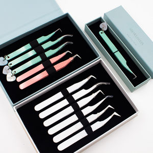 Pinzas para Extensión de Pestañas Colors Volume Lash, de Acero Antiestático, con Ángulo de 90 Grados, Longitud de 10 mm, Puntas Dentadas/Lisas, HASIBI NAQIBI - Product Image 4