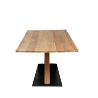 Table à manger moderne en bois d'acacia massif foncé, fabriquée à la main, avec pieds en métal noir, design personnalisé, 200 cm de large, pour la maison et l'hôtel