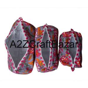 Set of 100 % Cotton <b>Quilted</b> Makeup Bag Fashion Design Reusable Lightweight Multi-Function Makeup Pouch Toiletry Makeup Bag Pouch - Product Image 4