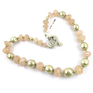 "Glamorous Gold-Plated <b>Rose</b> <b>Quartz</b> & Pearl Beaded Link Necklace for Women's Party <b>Jewelry</b>" - Product Image 1