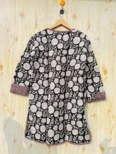 Chaqueta de algodón de Jersey acolchado con estampado de bloque de mano indio para mujer, estampado Floral, prendas de vestir exteriores informales, botones, Reversible para todas las estaciones - Product Image 3