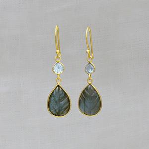 Tendance Labradorite et topaze bleue sculptée pierres précieuses en argent Sterling 925 pierres précieuses solides boucles d'oreilles en argent cadeau pour les femmes - Product Image 2