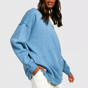 2025 Latest Design Long Sleeve <b>Women</b> Acid Wash Sweatshirt New Arrival <b>Women</b> Pullover Sweatshirts In Low MOQ - Product Image 1